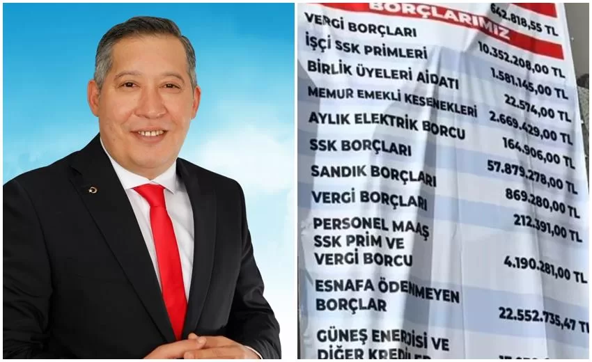 Dinar Belediyesi’nin eski borçları pankart oldu